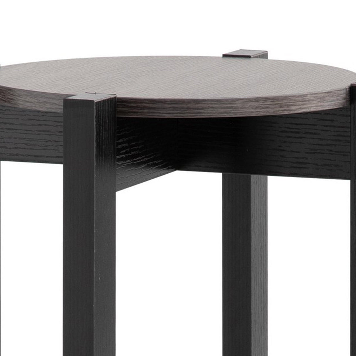 32 Inch Modern Plant Stand with Two Round Shelves, Distressed Gray, Black