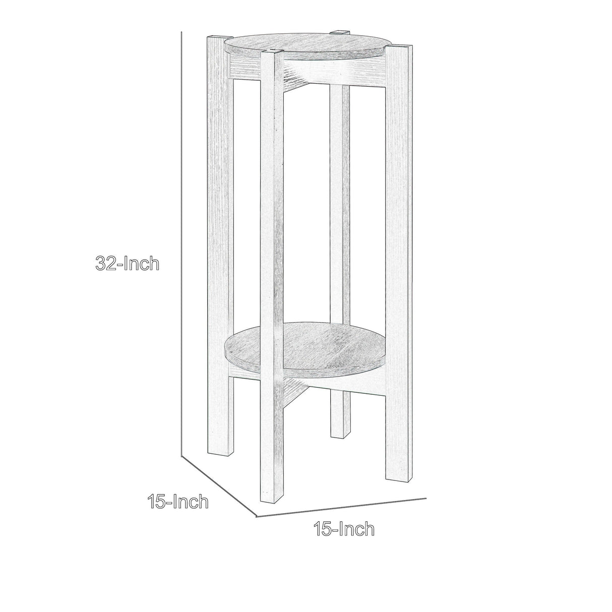 32 Inch Modern Plant Stand with Two Round Shelves, Distressed Gray, Black