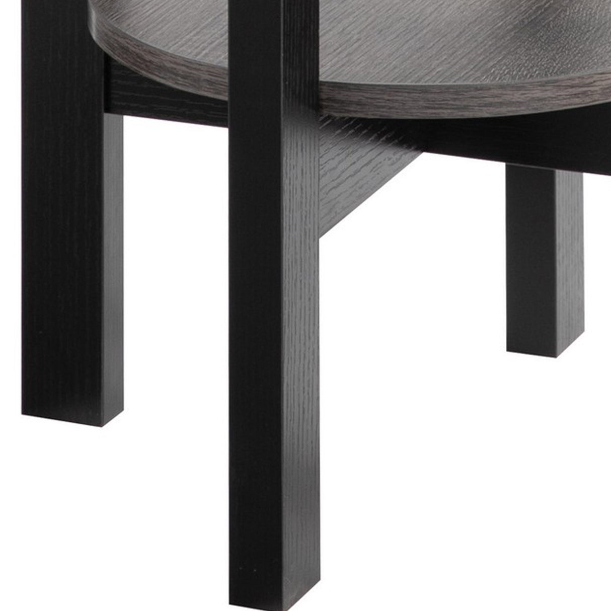 32 Inch Modern Plant Stand with Two Round Shelves, Distressed Gray, Black