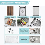 32 Inch Stainless Steel Single Bowl Undermount Double Ledges Workstation Kitchen Sink With Sliding Accessories