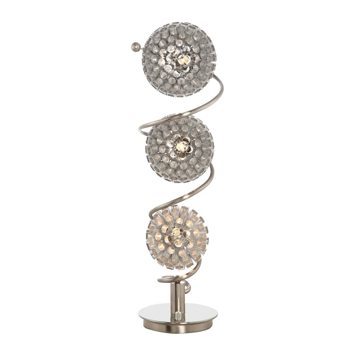32 Inch Table Lamp, Round Shades, Curved Stem, Sand Chrome Finished Me