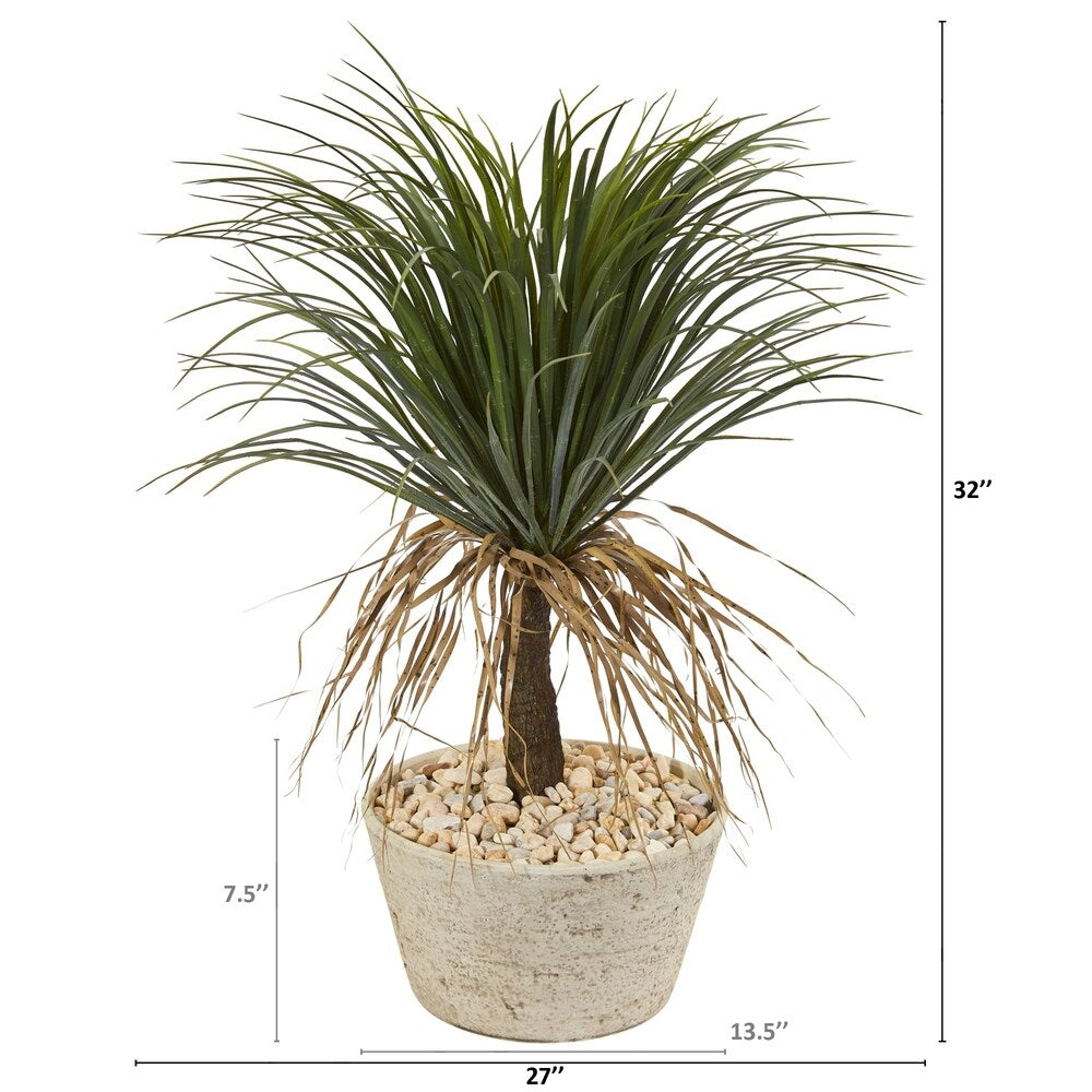 32" Pony Tail Palm Artificial Plant in White Planter