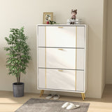 32 "W Entrance Flip Shoe Cabinet with Gold Stripe, 3 Drawers Light Luxury Vertical Shoe Rack