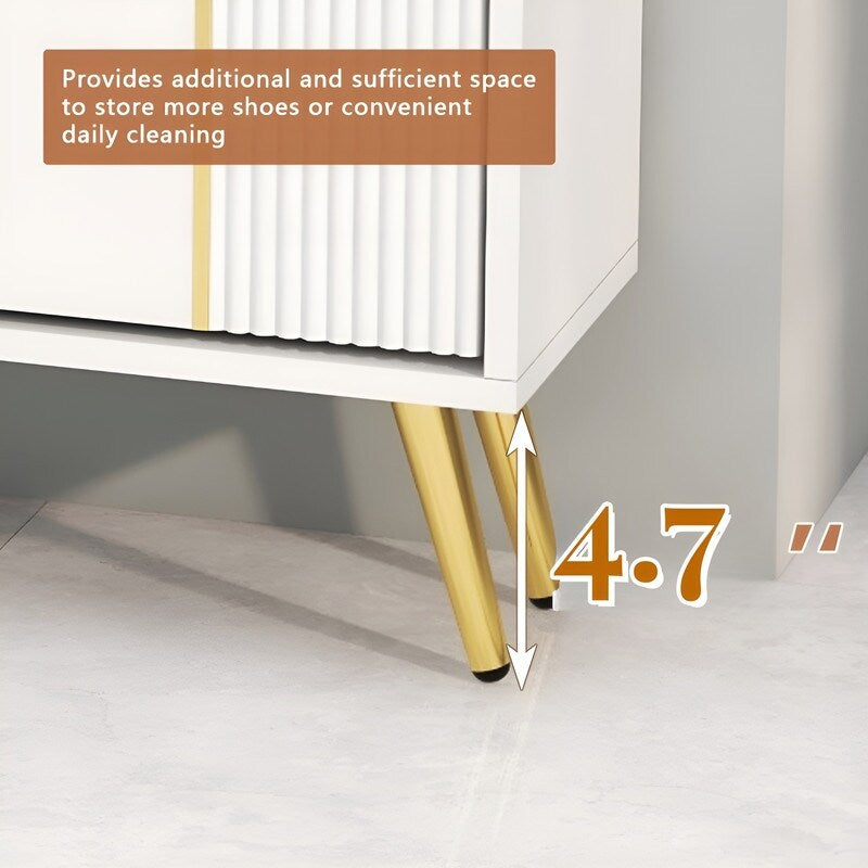 32 "W Entrance Flip Shoe Cabinet with Gold Stripe, 3 Drawers Light Luxury Vertical Shoe Rack