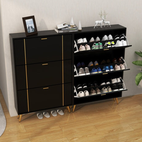 32 "W Entrance Flip Shoe Cabinet with Gold Stripe, 3 Drawers Light Luxury Vertical Shoe Rack