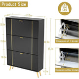 32 "W Entrance Flip Shoe Cabinet with Gold Stripe, 3 Drawers Light Luxury Vertical Shoe Rack