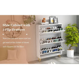32 "W Entrance Flip Shoe Cabinet with Gold Stripe, 3 Drawers Light Luxury Vertical Shoe Rack