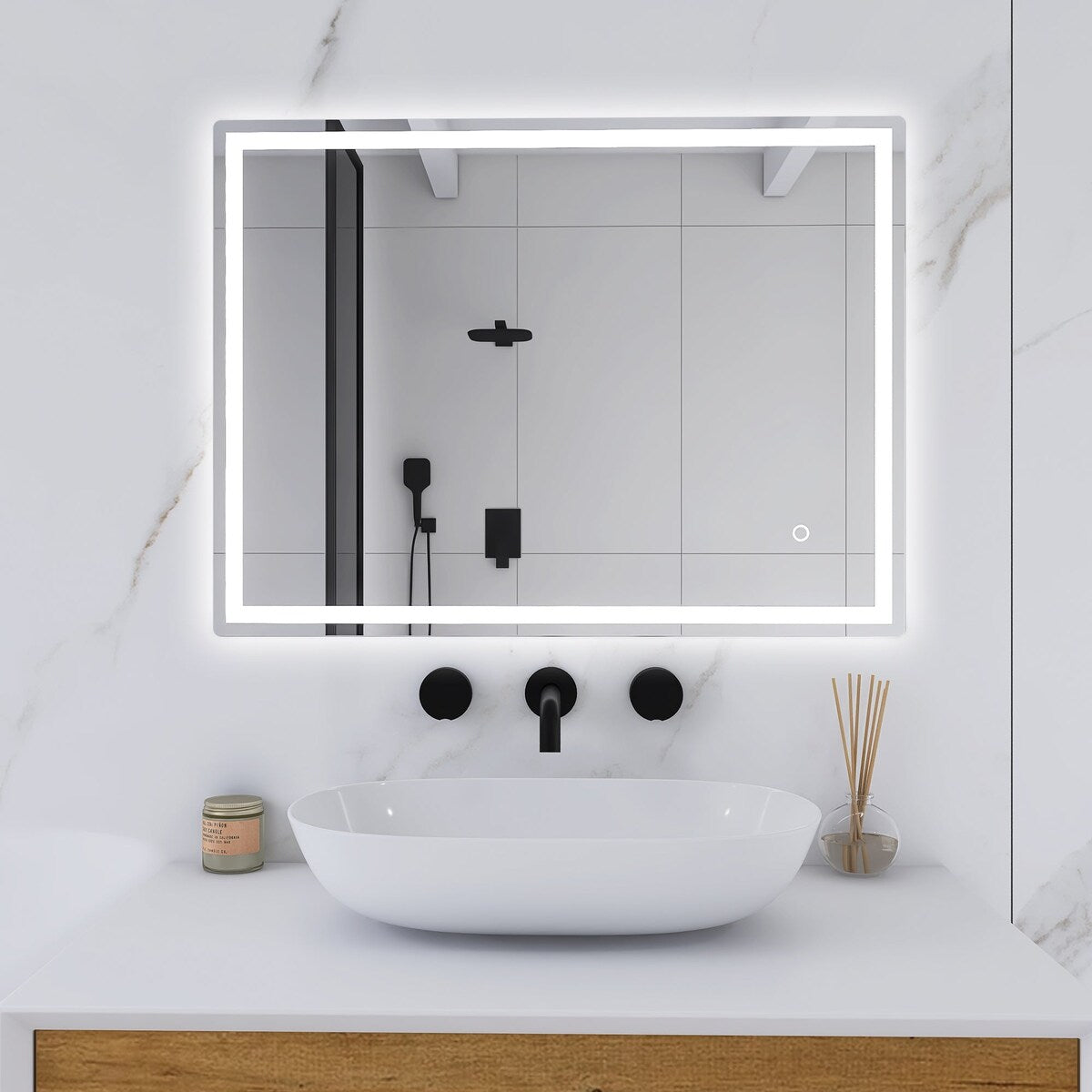 32 in. W x 24 in. H Rectangular Frameless Bluetooth Music Anti-Fog LED Light Bathroom Vanity Mirror - 32x24"