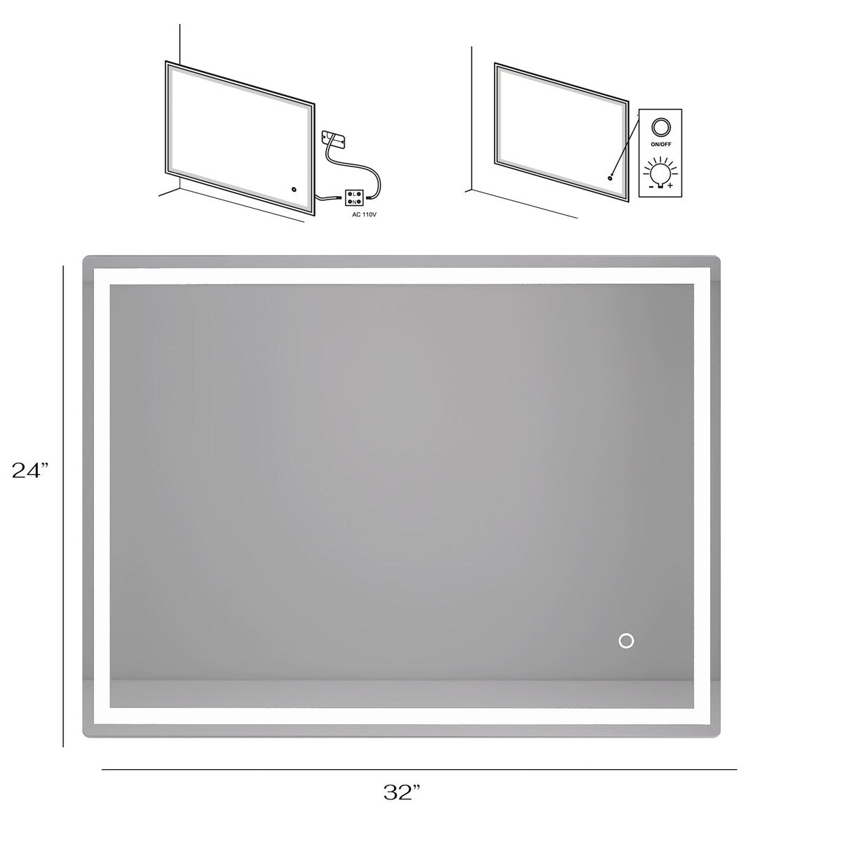 32 in. W x 24 in. H Rectangular Frameless Bluetooth Music Anti-Fog LED Light Bathroom Vanity Mirror - 32x24"