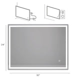 32 in. W x 24 in. H Rectangular Frameless Bluetooth Music Anti-Fog LED Light Bathroom Vanity Mirror - 32x24"