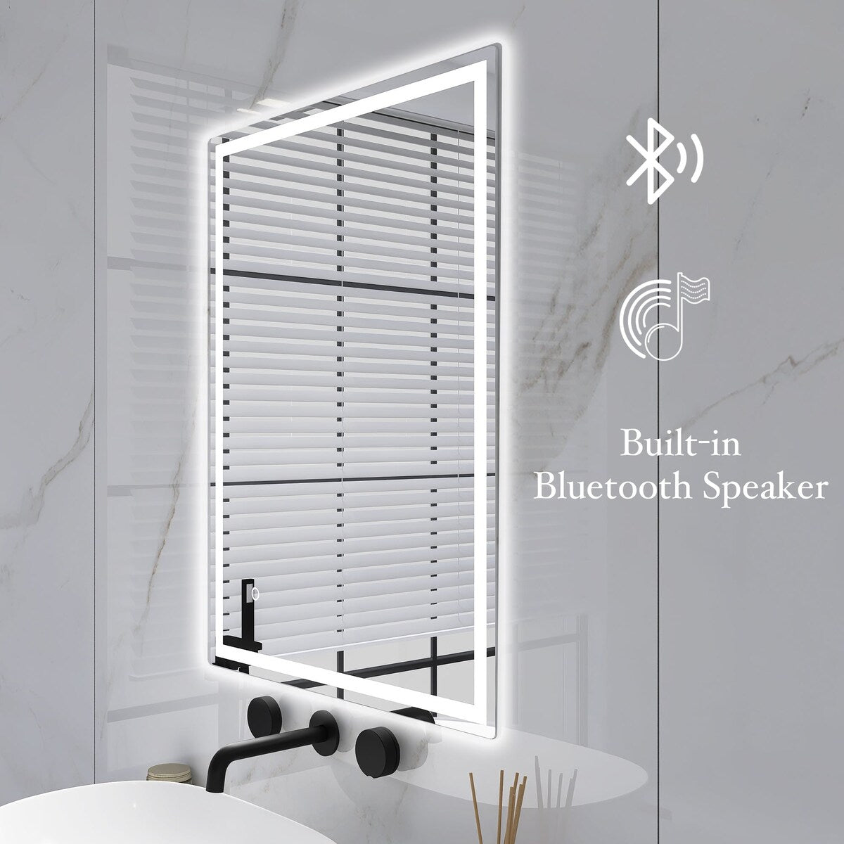 32 in. W x 24 in. H Rectangular Frameless Bluetooth Music Anti-Fog LED Light Bathroom Vanity Mirror - 32x24"