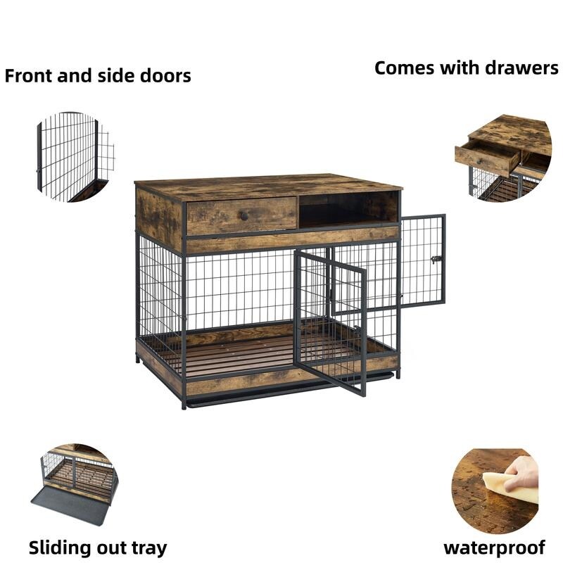 32.17'' H Furniture Dog Cage Crate with Double Doors