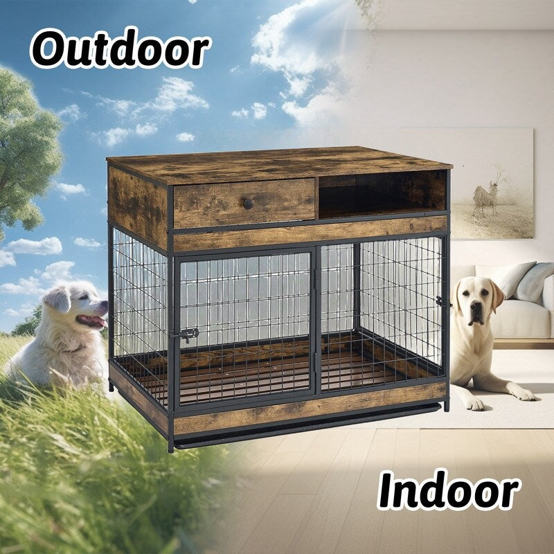 32.17'' H Furniture Dog Cage Crate with Double Doors