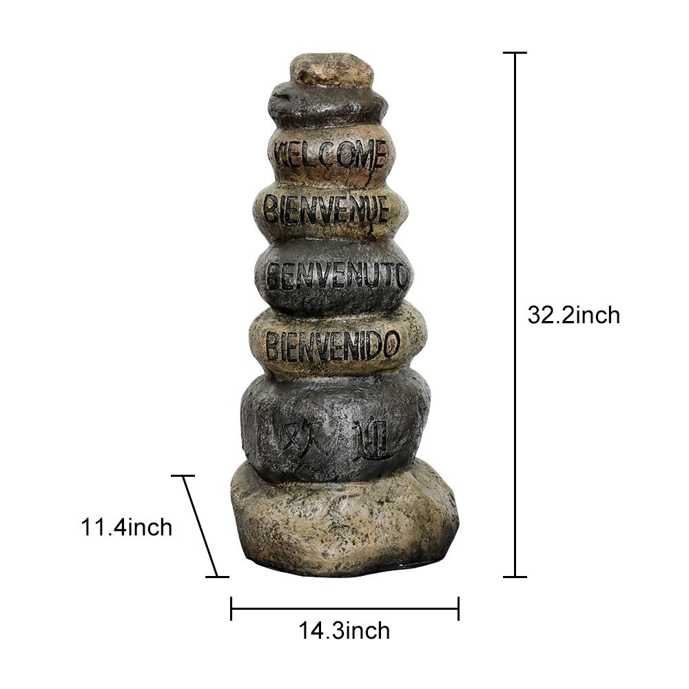 32.2in Stacking stones Garden Statues, Welcome Signs in Five Languages