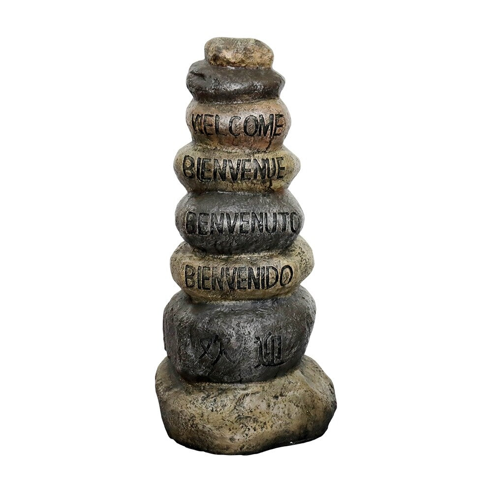 32.2in Stacking stones Garden Statues, Welcome Signs in Five Languages