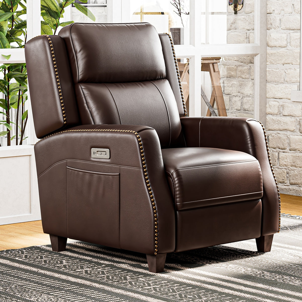 32.7" Wide Genuine Leather Recliner Power Club Recliner