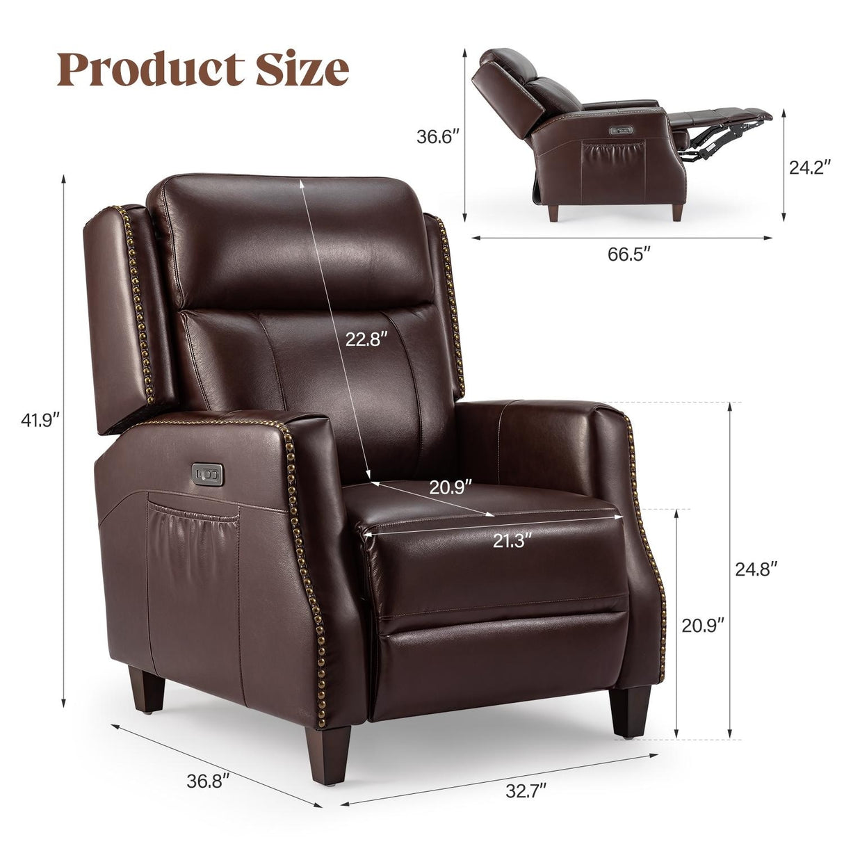 32.7" Wide Genuine Leather Recliner Power Club Recliner