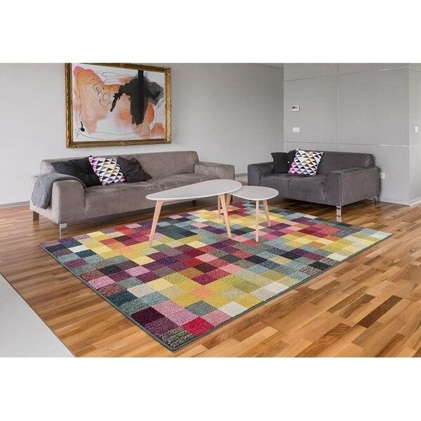 328 Checkered Multi Colored 5 x 7 Area Rug - 5'2" x 7'2"