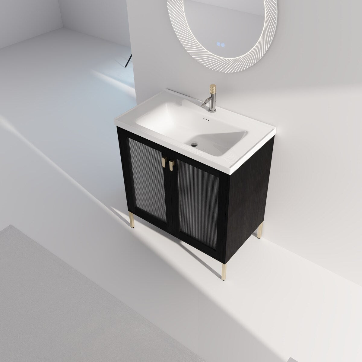 32Inch Freestanding Bathroom Vanity Plywood With Ceramic Sink, Soft Closing Door