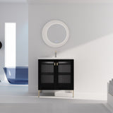 32Inch Freestanding Bathroom Vanity Plywood With Ceramic Sink, Soft Closing Door