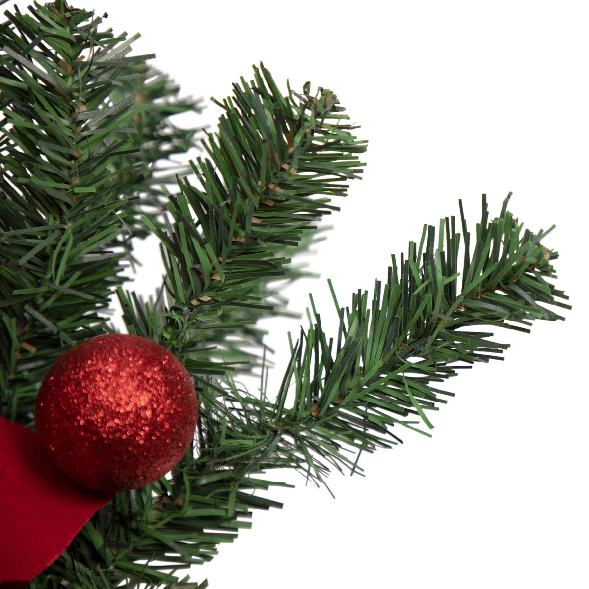 32" Red Poinsettia Pine Cone and Ball Artificial Christmas Teardrop Swag Unlit