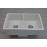 32" White Ceramic Undermount Double Bowl Ceramic Kitchen Sink