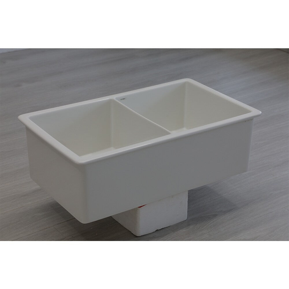 32" White Ceramic Undermount Double Bowl Ceramic Kitchen Sink