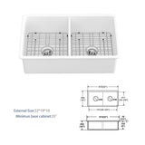 32" White Ceramic Undermount Double Bowl Ceramic Kitchen Sink