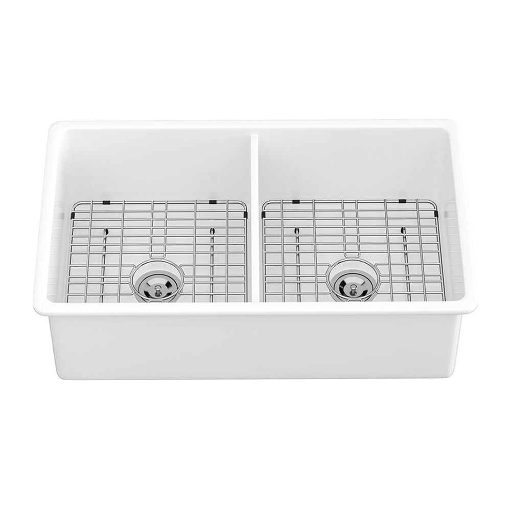32" White Ceramic Undermount Double Bowl Ceramic Kitchen Sink