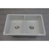 32" White Ceramic Undermount Double Bowl Ceramic Kitchen Sink