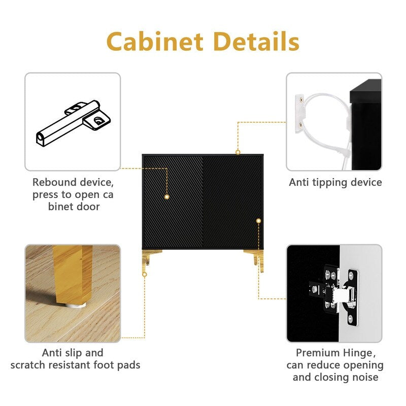 32"W BLACK Sideboard,Side Storage Cabinet with diagonal stripes,Accent Cabinet for Kitchen,Hallway