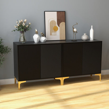 32"W BLACK Sideboard,Side Storage Cabinet with diagonal stripes,Accent Cabinet for Kitchen,Hallway