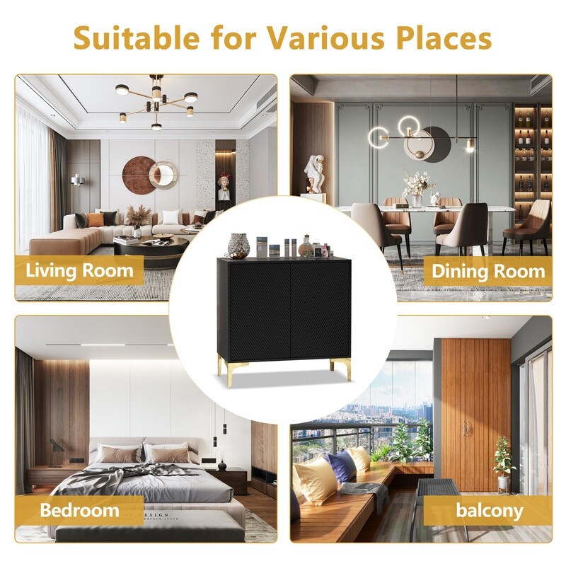 32"W BLACK Sideboard,Side Storage Cabinet with diagonal stripes,Accent Cabinet for Kitchen,Hallway