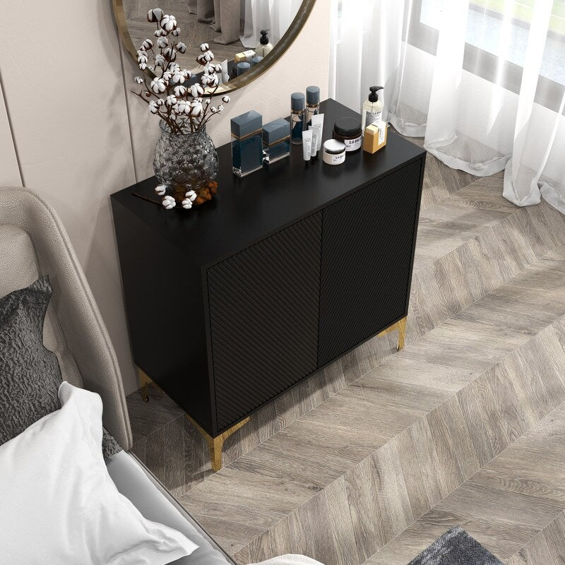 32"W BLACK Sideboard,Side Storage Cabinet with diagonal stripes,Accent Cabinet for Kitchen,Hallway