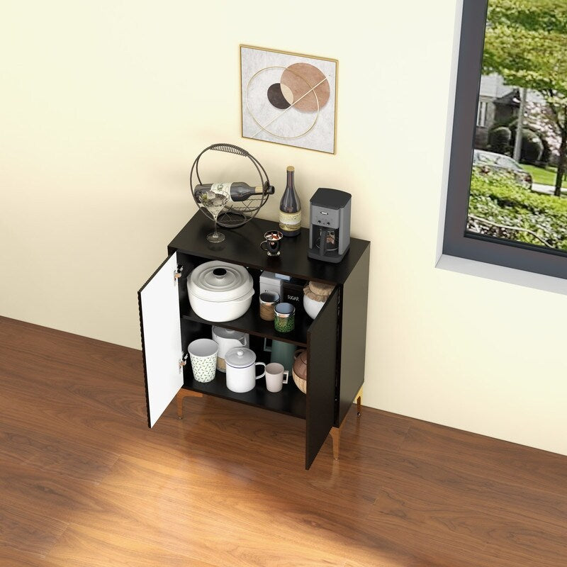32"W BLACK Sideboard,Side Storage Cabinet with diagonal stripes,Accent Cabinet for Kitchen,Hallway