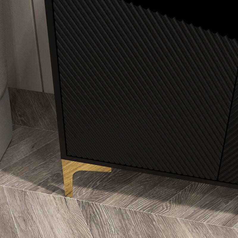 32"W BLACK Sideboard,Side Storage Cabinet with diagonal stripes,Accent Cabinet for Kitchen,Hallway
