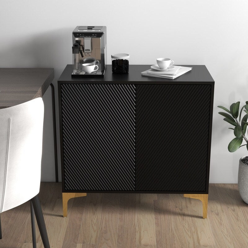 32"W BLACK Sideboard,Side Storage Cabinet with diagonal stripes,Accent Cabinet for Kitchen,Hallway