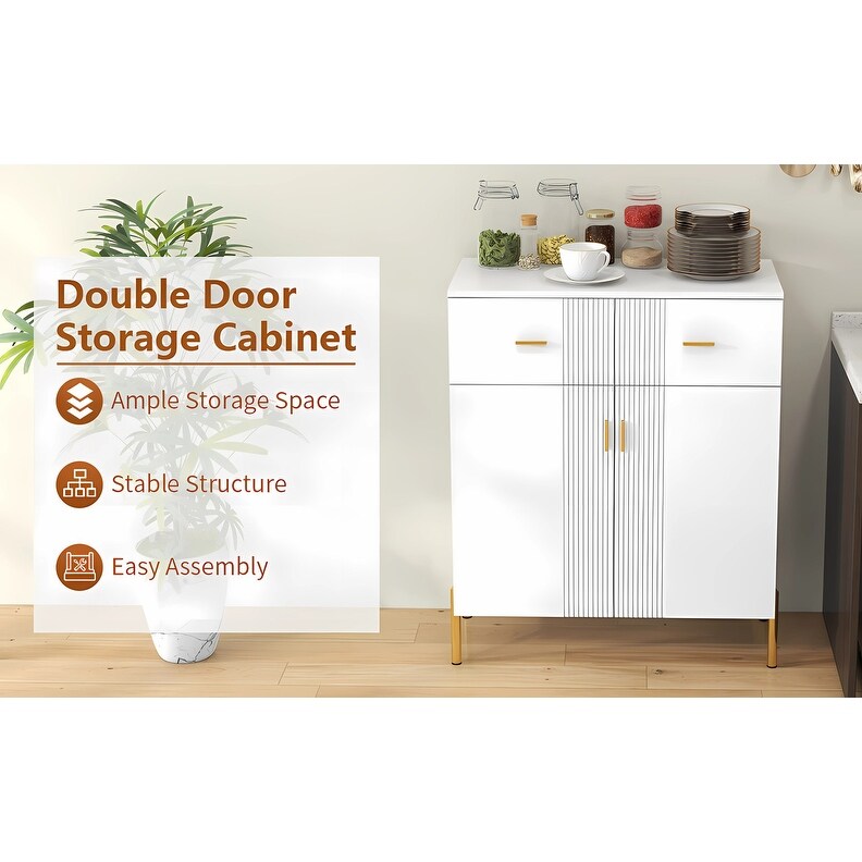 32"W Side Cabinet White Sideboard in Entrance Living Room