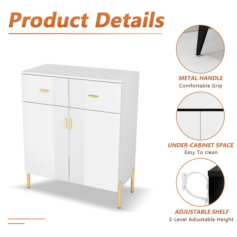 32"W Side Cabinet White Sideboard in Entrance Living Room