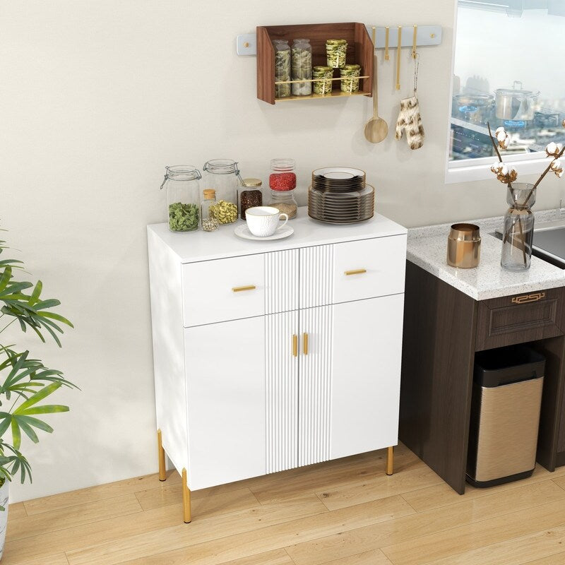 32"W Side Cabinet White Sideboard in Entrance Living Room