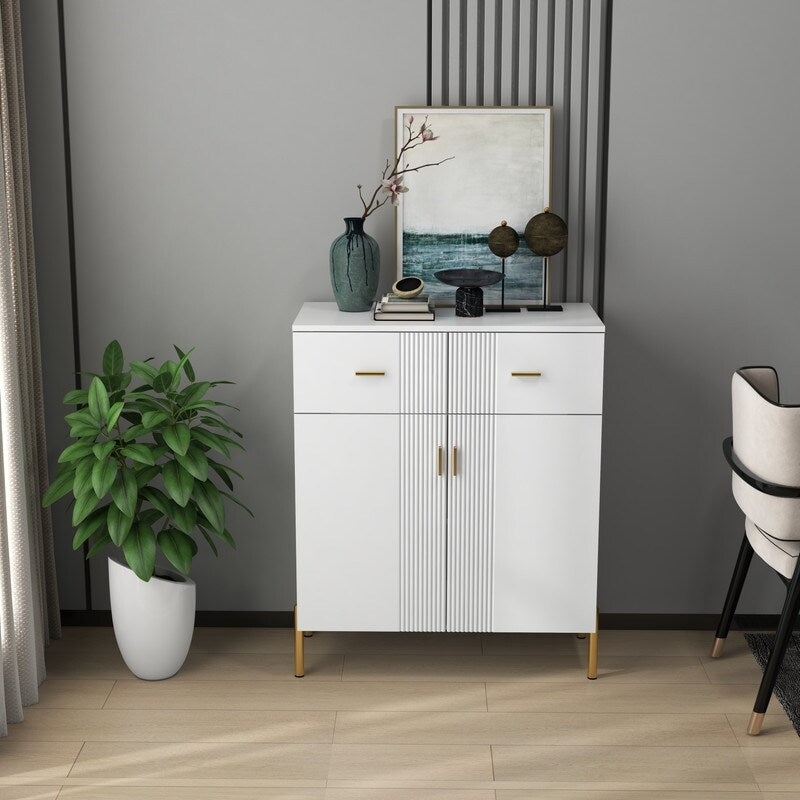 32"W Side Cabinet White Sideboard in Entrance Living Room