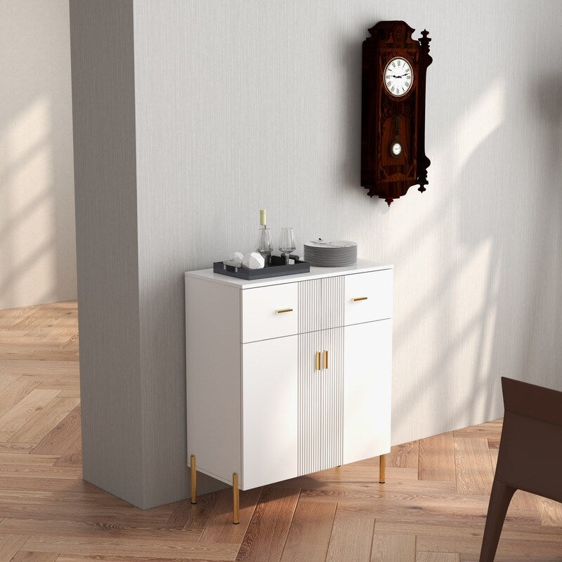 32"W Side Cabinet White Sideboard in Entrance Living Room