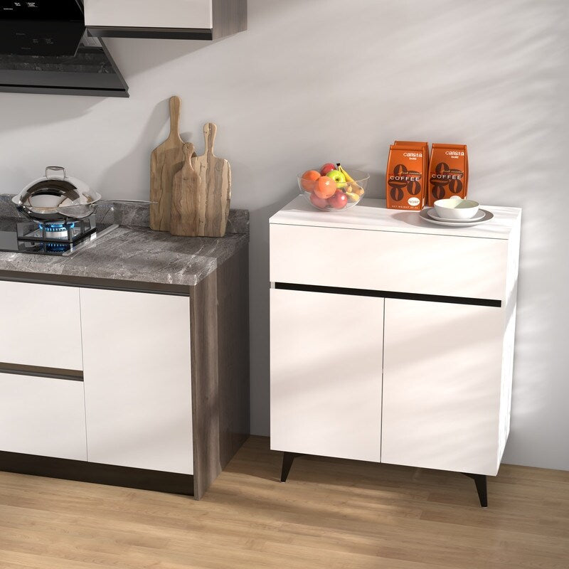 32"W Side Cabinet with Two Doors and One Drawer, White Modern Sideboard, Corridor Storage Cabinets