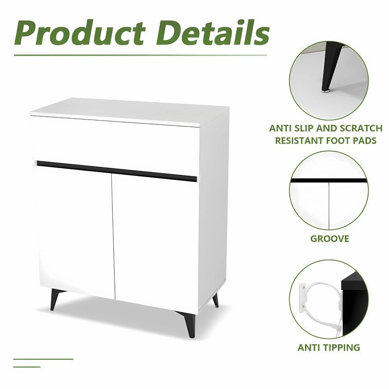 32"W Side Cabinet with Two Doors and One Drawer, White Modern Sideboard, Corridor Storage Cabinets