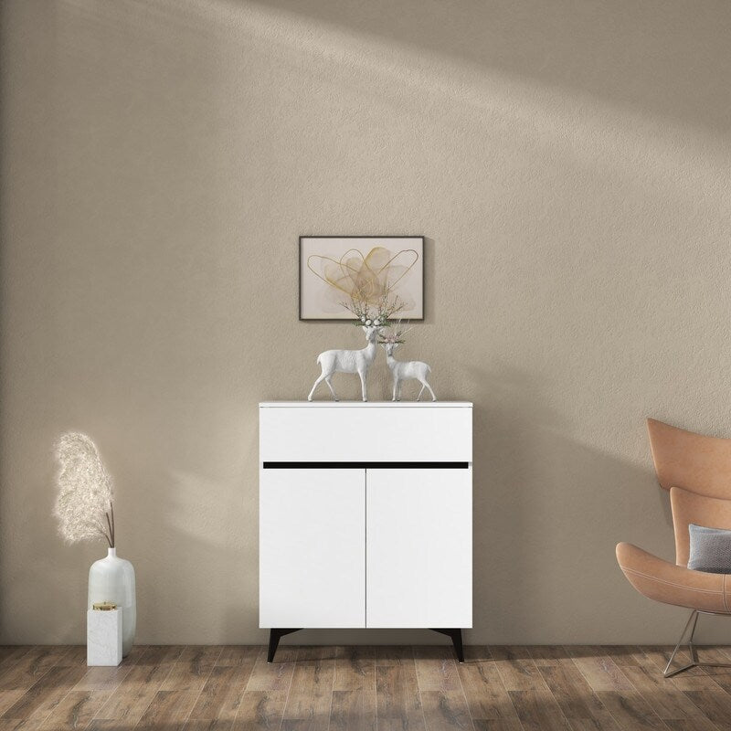 32"W Side Cabinet with Two Doors and One Drawer, White Modern Sideboard, Corridor Storage Cabinets