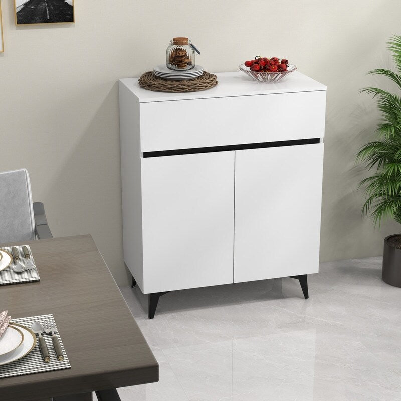 32"W Side Cabinet with Two Doors and One Drawer, White Modern Sideboard, Corridor Storage Cabinets