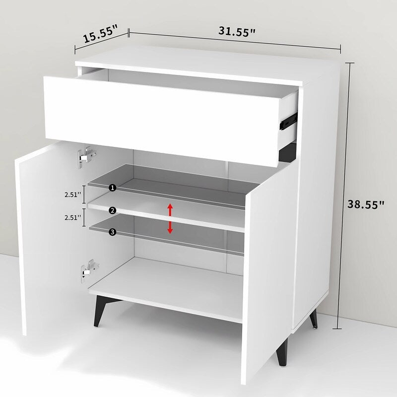 32"W Side Cabinet with Two Doors and One Drawer, White Modern Sideboard, Corridor Storage Cabinets