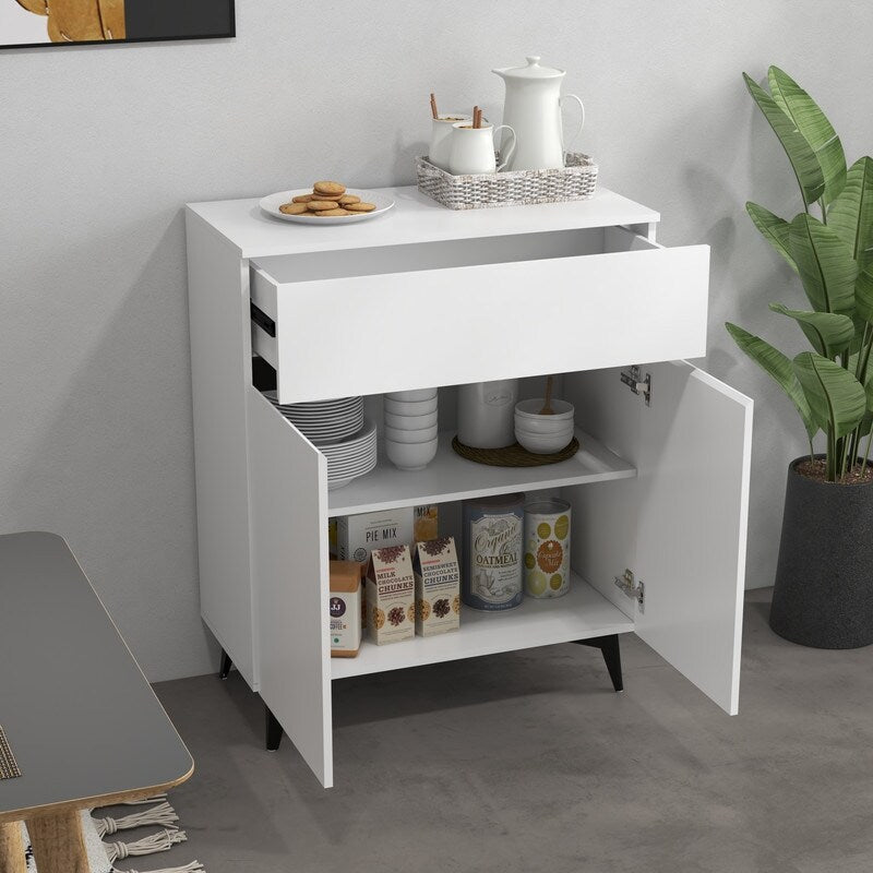 32"W Side Cabinet with Two Doors and One Drawer, White Modern Sideboard, Corridor Storage Cabinets