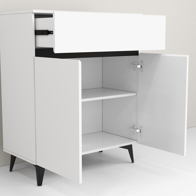 32"W Side Cabinet with Two Doors and One Drawer, White Modern Sideboard, Corridor Storage Cabinets