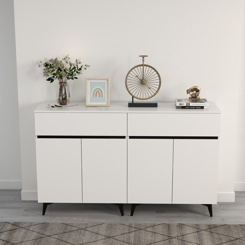 32"W Side Cabinet with Two Doors and One Drawer, White Modern Sideboard, Corridor Storage Cabinets